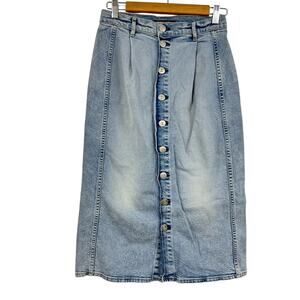 3X1 Light Wash Denim Button Front Midi Jean Skirt Womens 26 Coastal Cowgirl